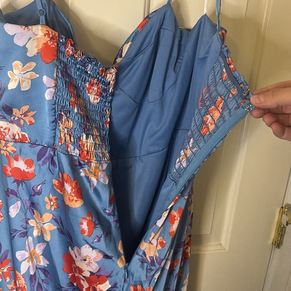 NWOT Lulus Botanical Beauty Blue Floral Print Satin Bustier Maxi Dress - Picture 10 of 14